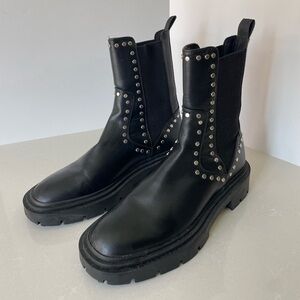 Zara Black Slip On Studded Boots Combat Moto Boots Size 7.5/8/38